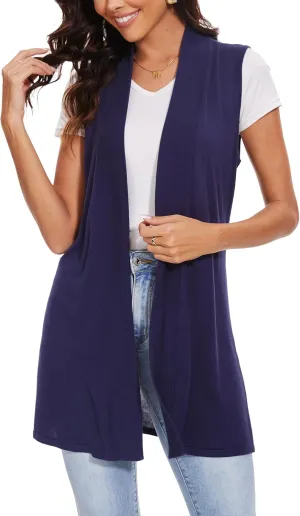 Spicy Sandia Women's Long Knit Cardigan Vest Sleeveless Open Front Casual Sweater Duster