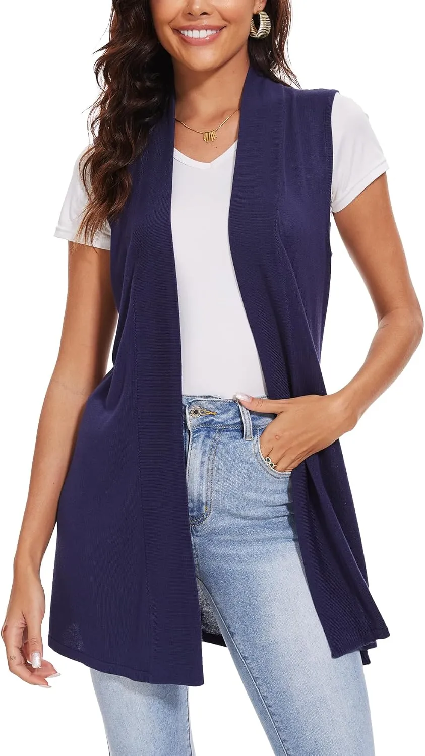 Spicy Sandia Women's Long Knit Cardigan Vest Sleeveless Open Front Casual Sweater Duster