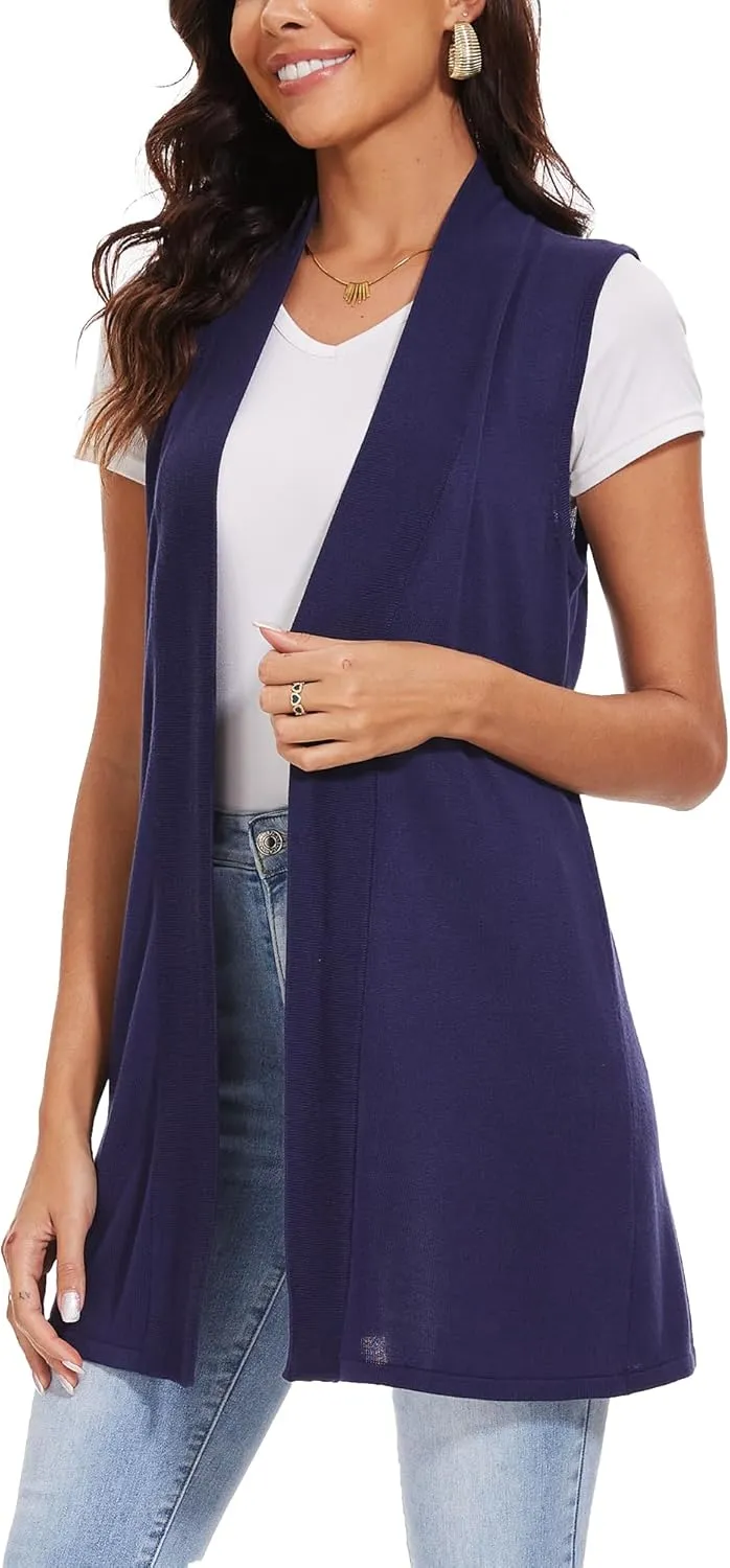 Spicy Sandia Women's Long Knit Cardigan Vest Sleeveless Open Front Casual Sweater Duster