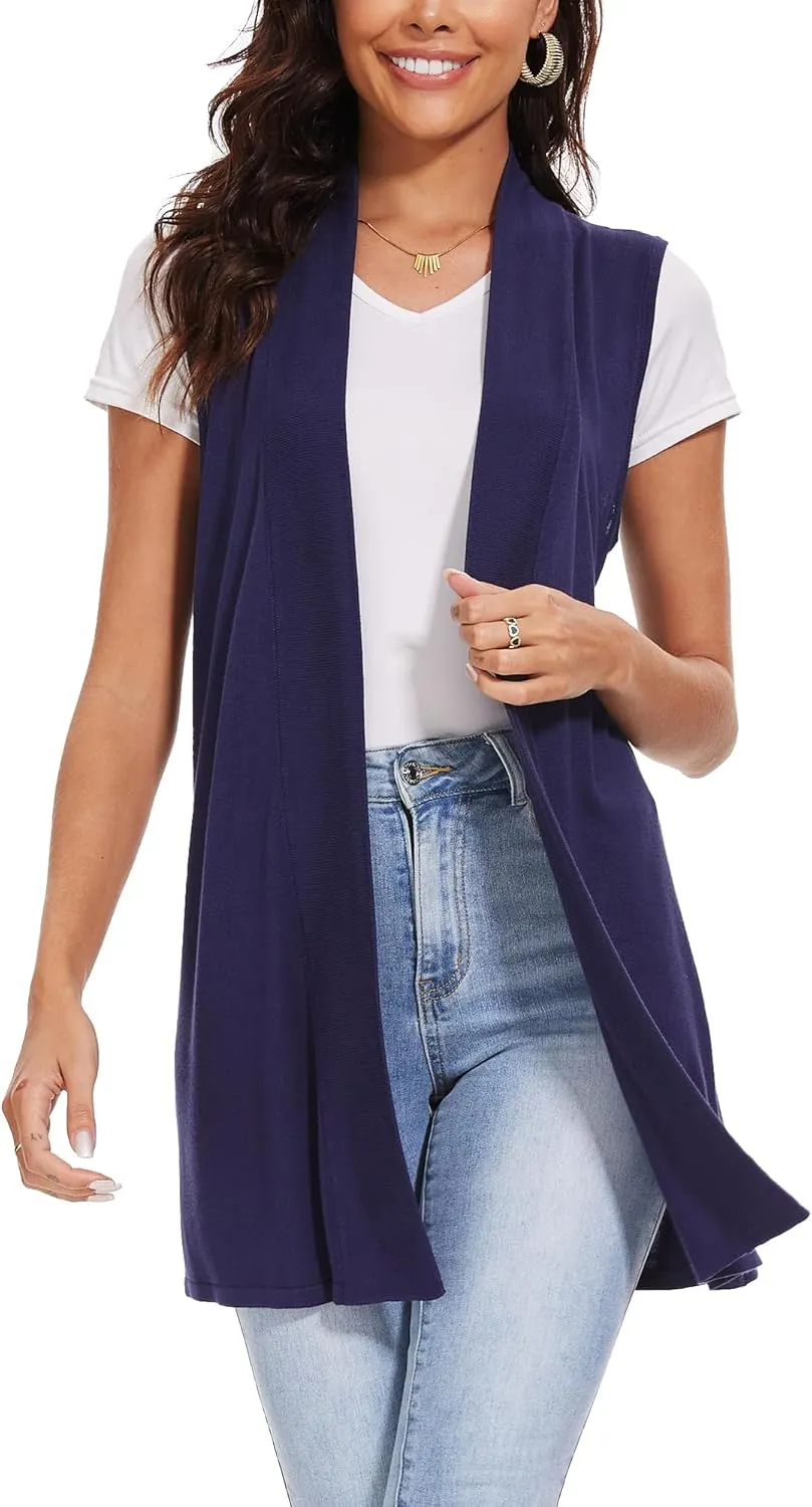 Spicy Sandia Women's Long Knit Cardigan Vest Sleeveless Open Front Casual Sweater Duster
