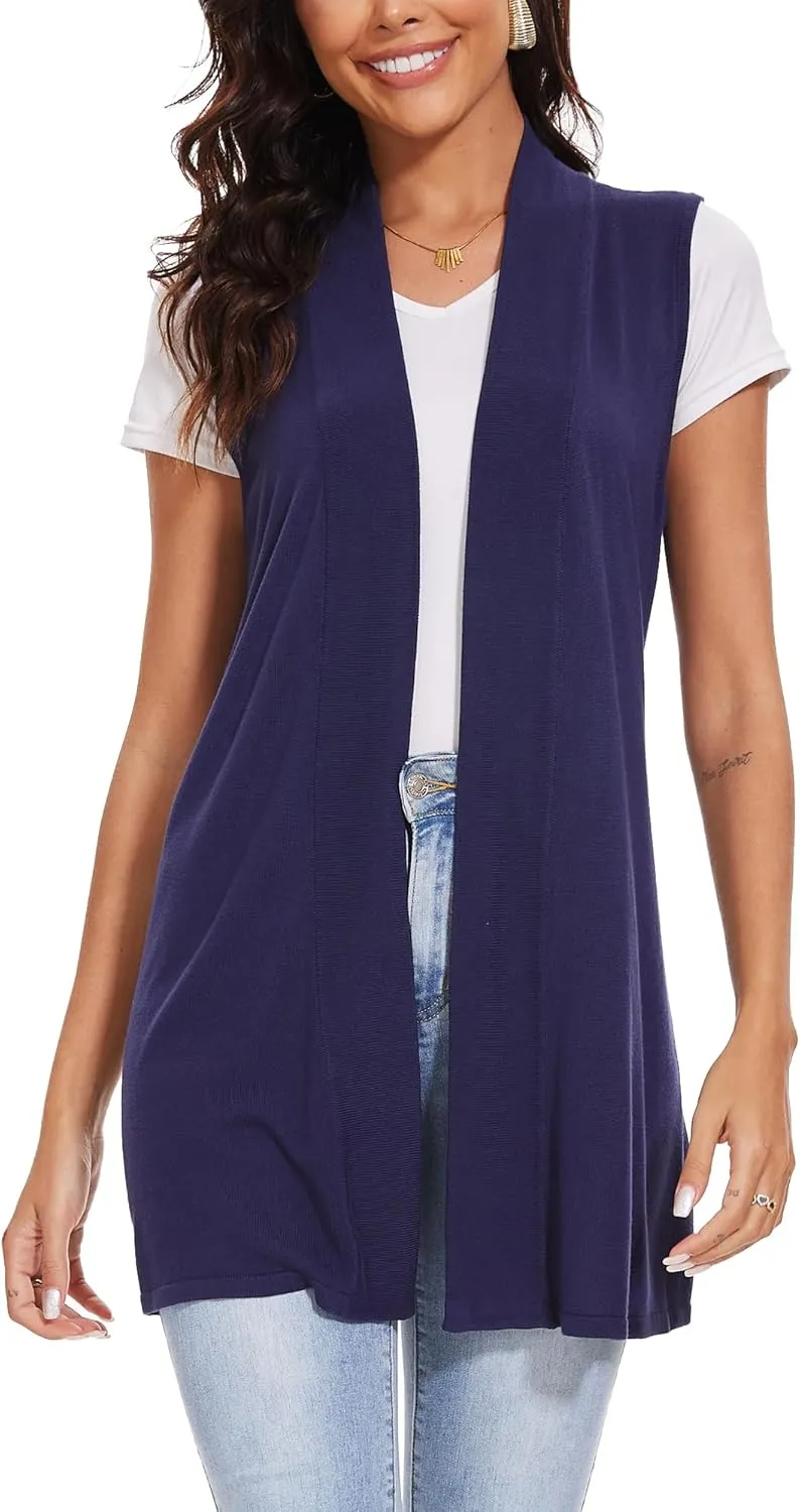 Spicy Sandia Women's Long Knit Cardigan Vest Sleeveless Open Front Casual Sweater Duster