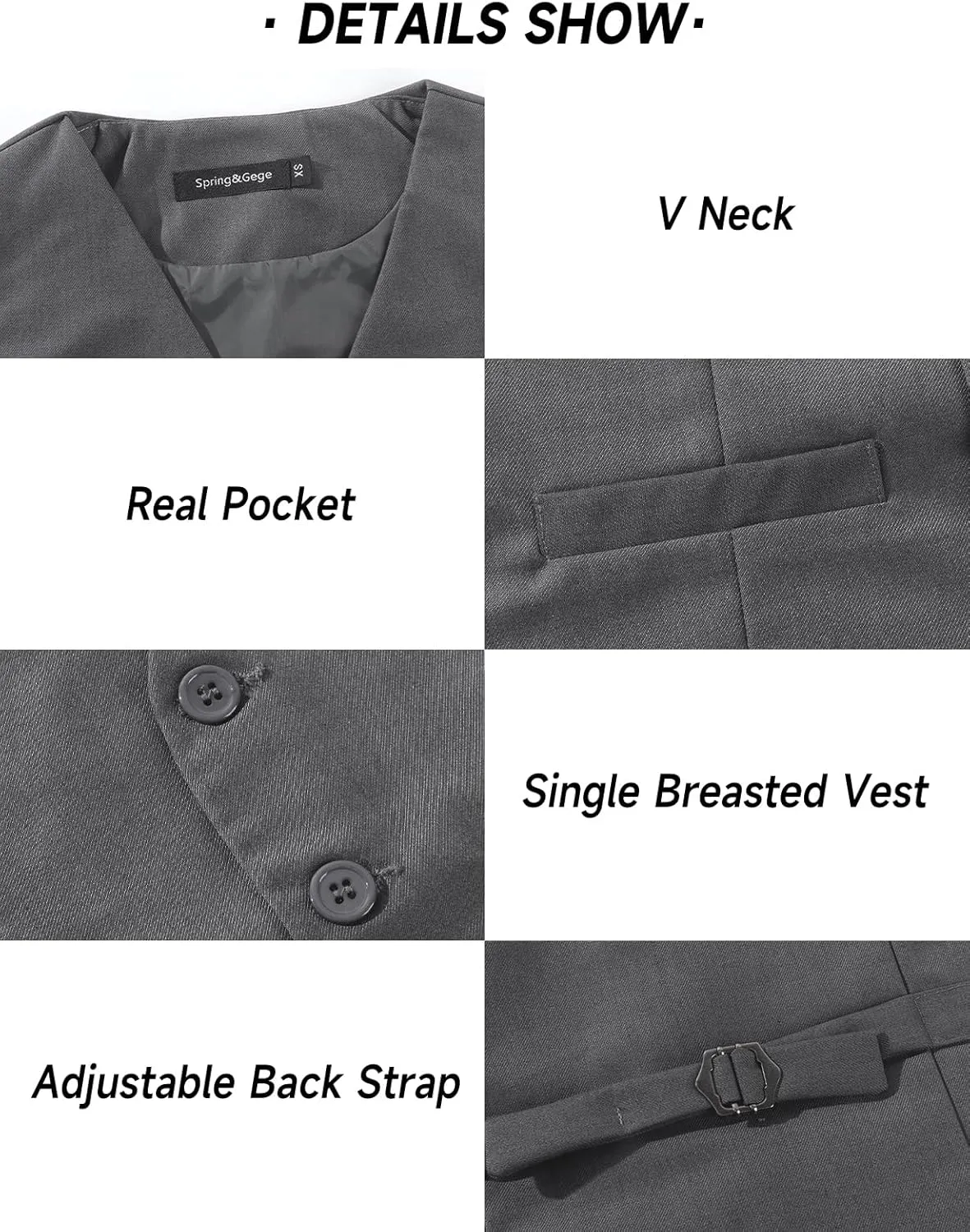 Spring&Gege Boy's Formal Suit Vest Solid Dress Waistcoat Vest with Pockets, Size 4-14 Years