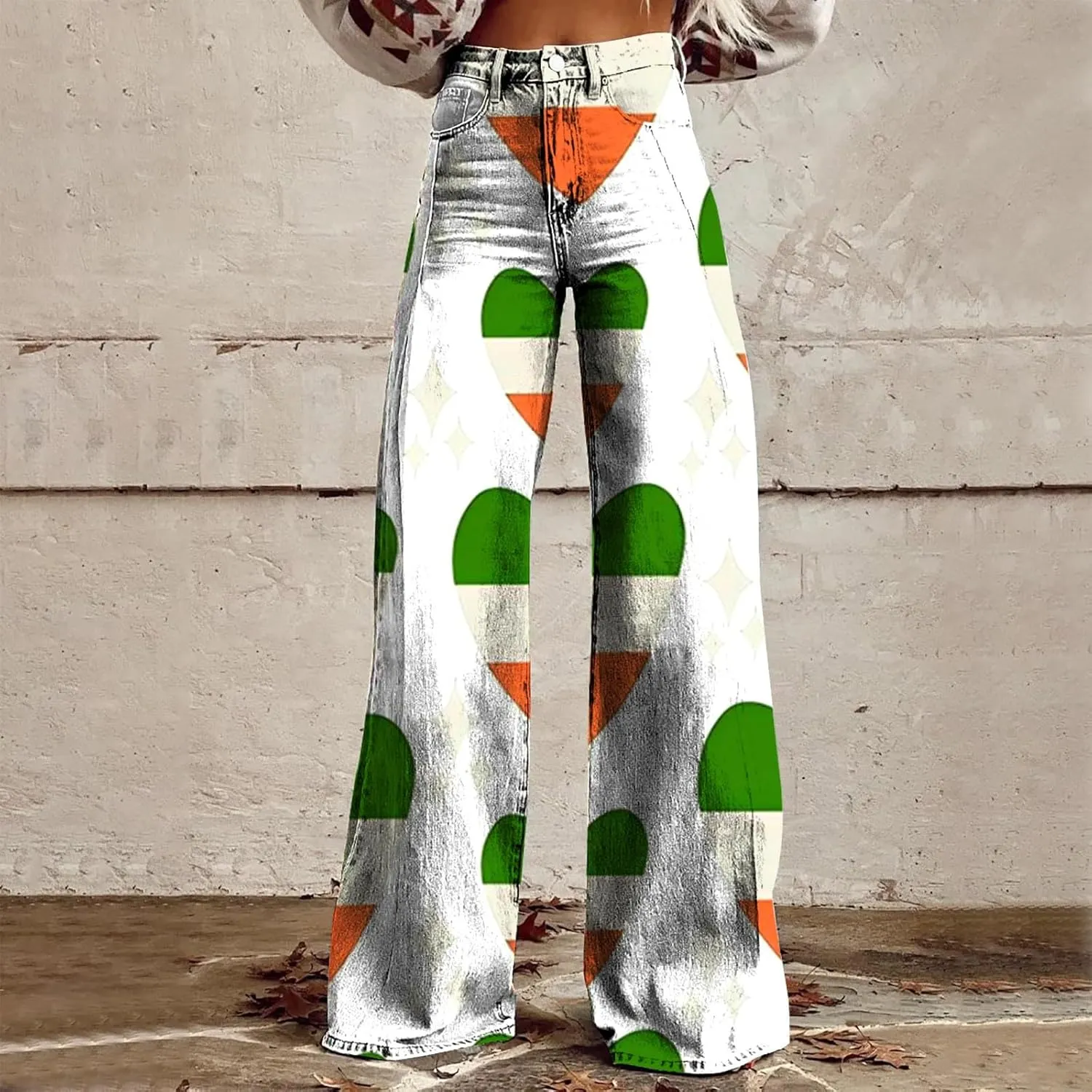 St Patricks Day Outfits for Women Shamrock Prints Patch Mid Waist High Waist Floral Patterned Pants Casual Work