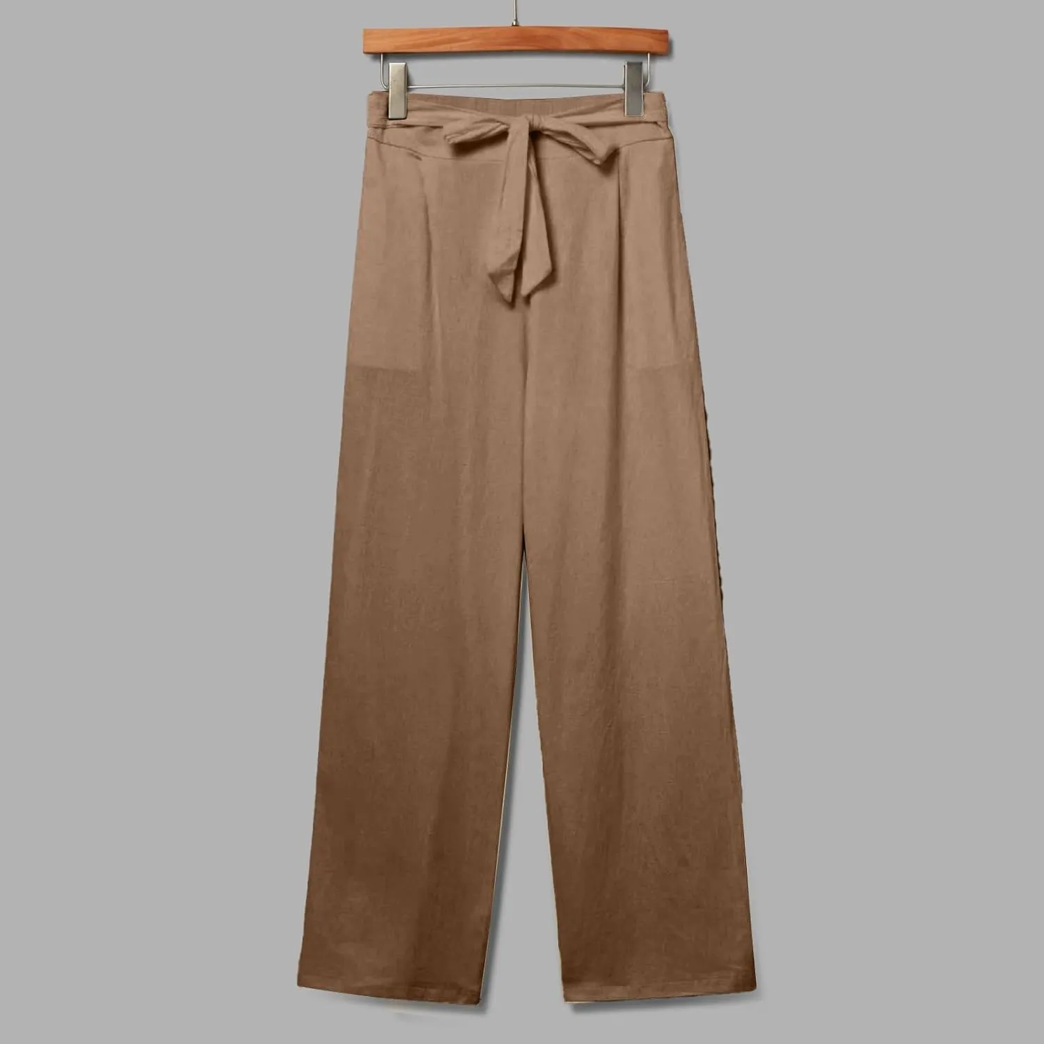 Straight Leg Linen Pants Women 2025 Summer Casual Elastic High Waisted Drawstring Pants Baggy Lounge Pants with Pockets