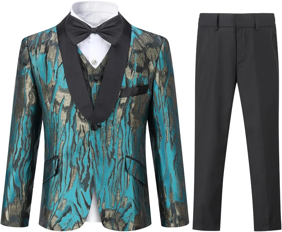 SWOTGdoby Boys Dress Suits 3 Piece Slim Fit Kids Tuxedo Suits for Boys Formal Blazer Jacket Pants Vest Wedding Party Prom