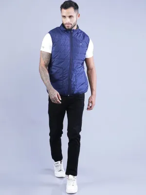 t-base Men Blue Windcheater Padded Jacket