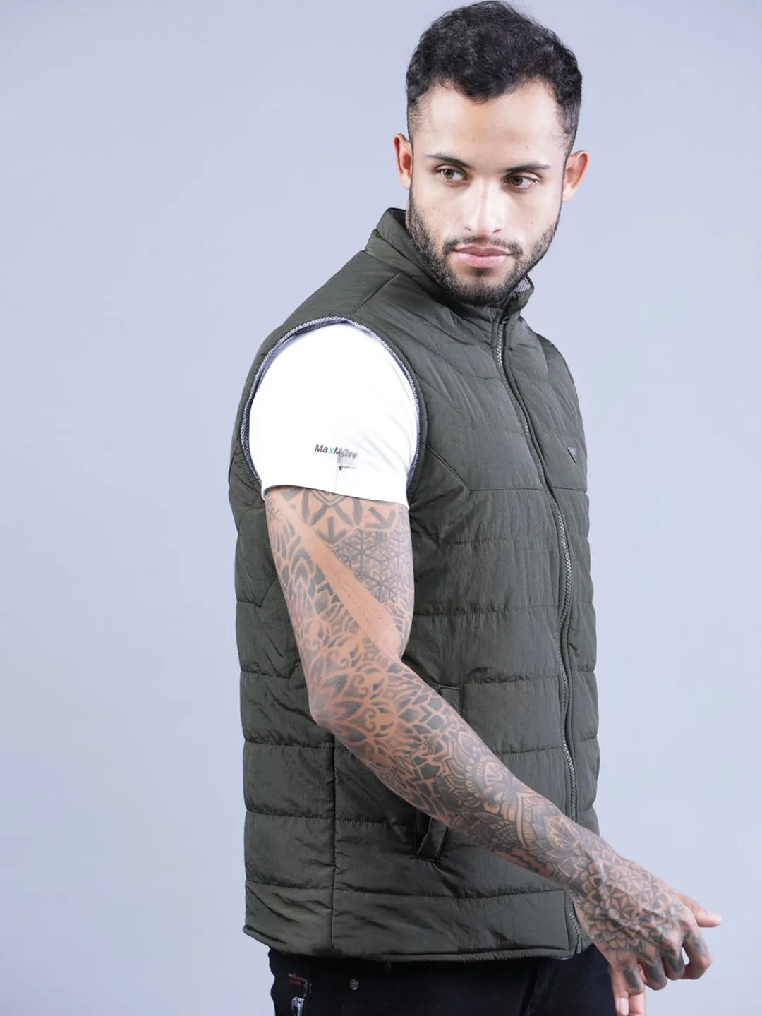 t-base Men Olive Green Windcheater Padded Jacket