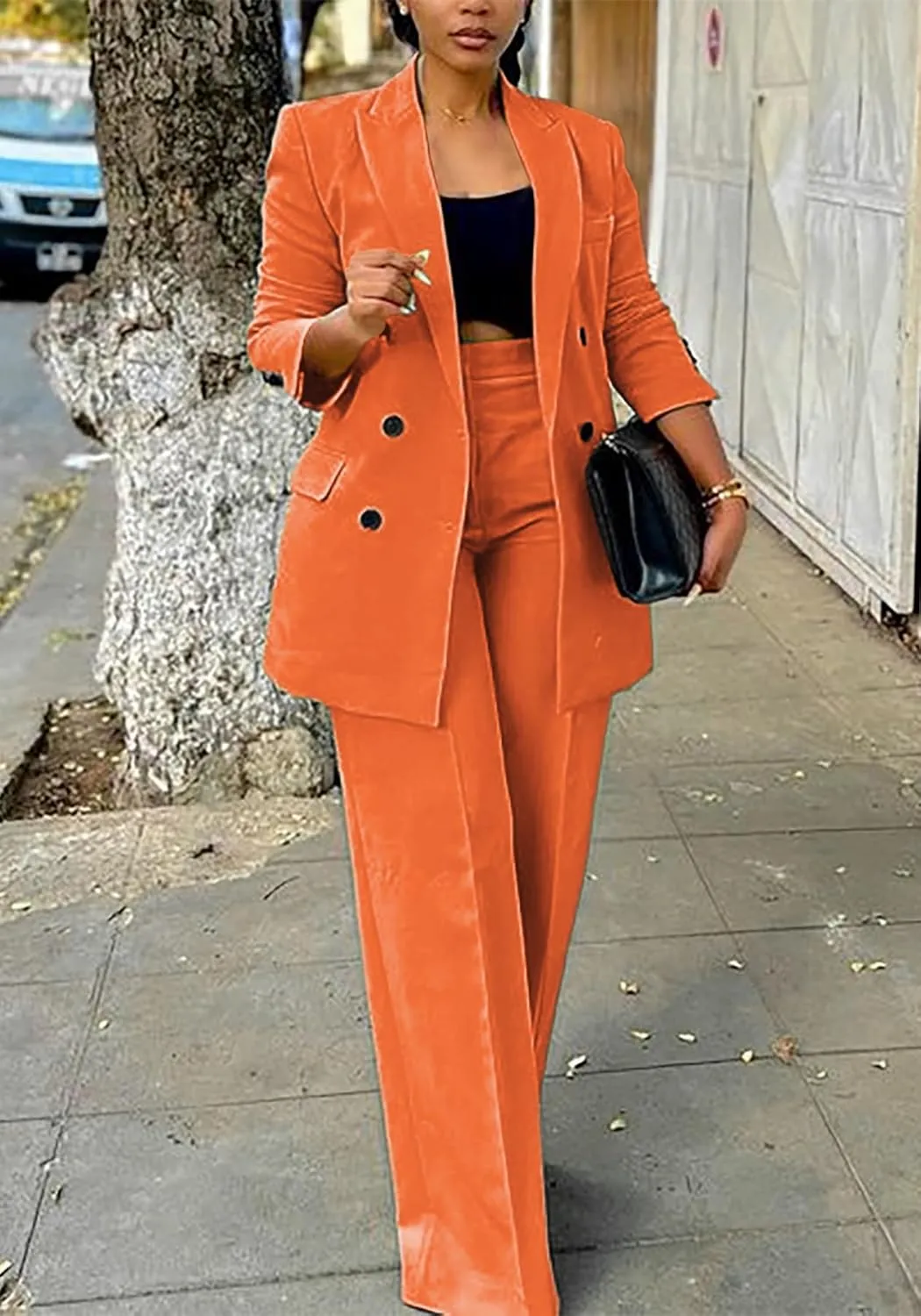Tcremisa Women's Fashion Pants Suit 2 Piece Business Outfits Casual Double Breasted Blazer and Pant Sets