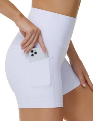 THE GYM PEOPLE Women's High Waist Yoga Shorts 5" Stretchy Tummy Control Biker Workout Running Short with Side Pockets