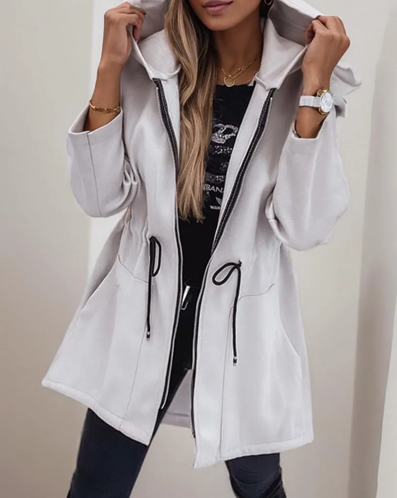 TIAFORD Women Zip Up Hoodie Jacket Casual Long Sleeve Drawstring Hooded Sweatshirt Oversized Loose Jacket Coat with Pocket