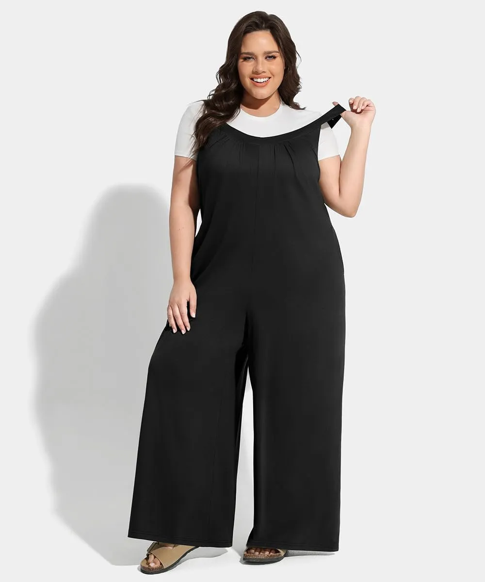 TIYOMI Plus Size Women's Summer Jumpsuits Casual Loose Overalls Sleeveless Wide Leg Rompers with Pockets XL-5XL