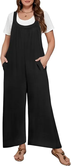 TIYOMI Plus Size Women's Summer Jumpsuits Casual Loose Overalls Sleeveless Wide Leg Rompers with Pockets XL-5XL
