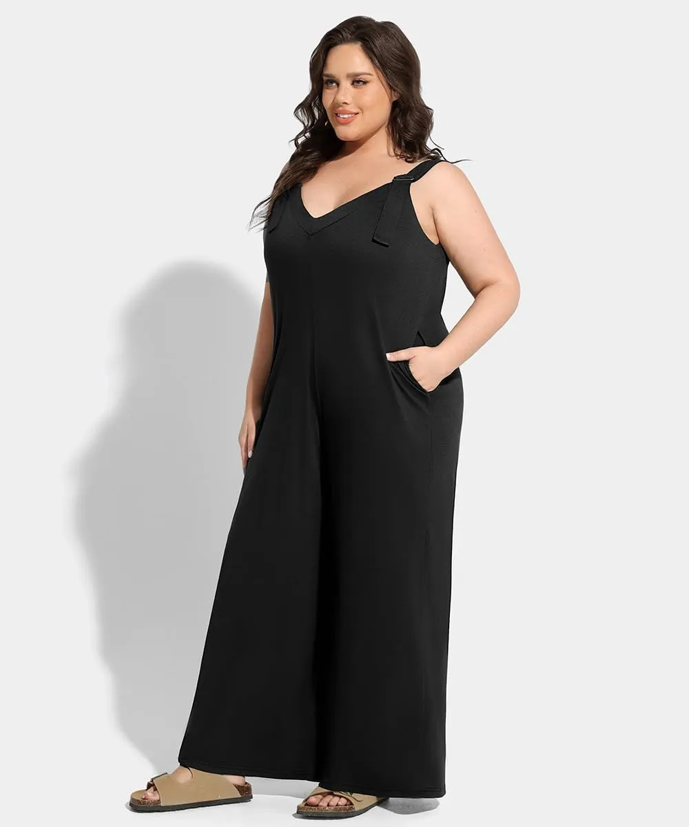 TIYOMI Plus Size Women's Summer Jumpsuits Casual Loose Overalls Sleeveless Wide Leg Rompers with Pockets XL-5XL