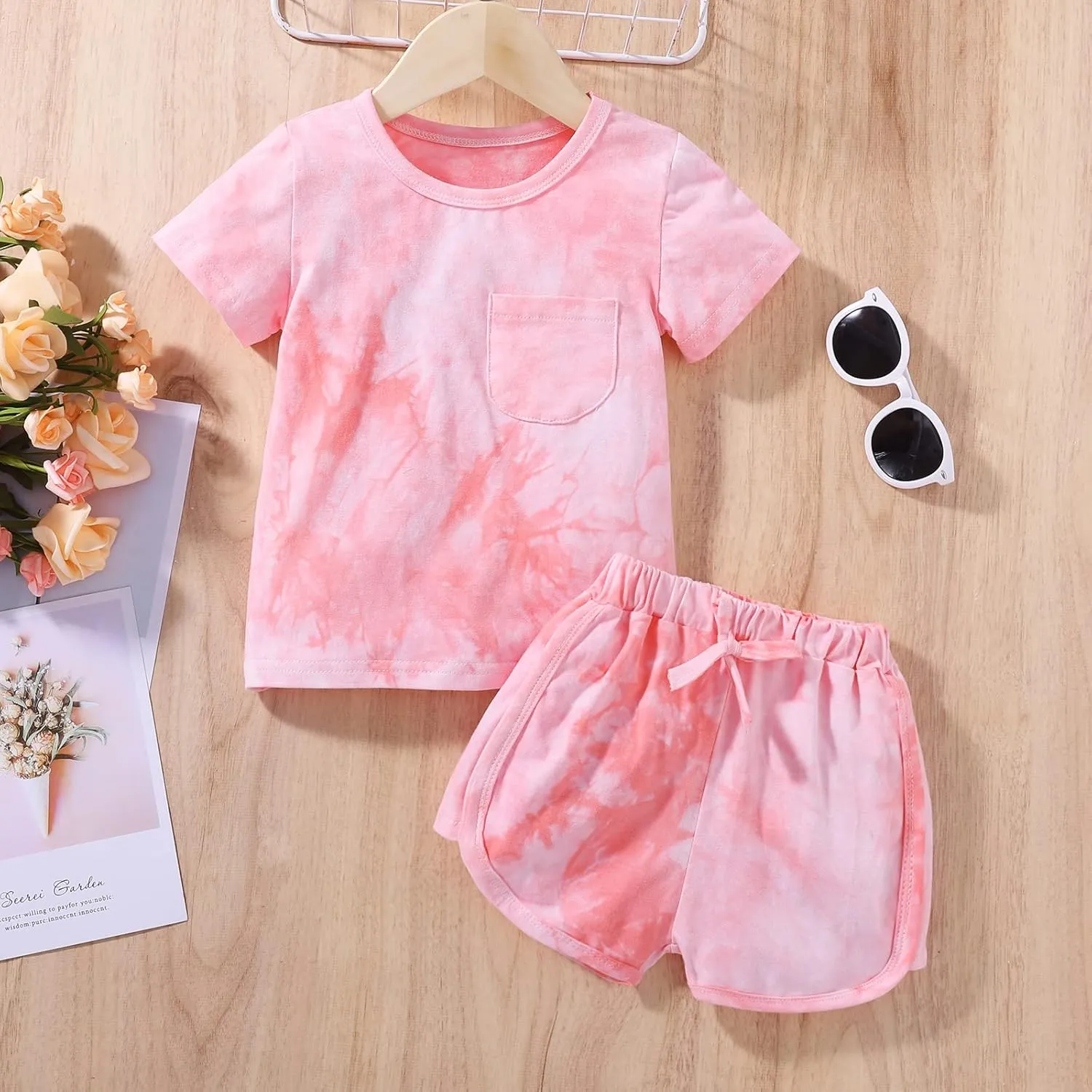 Toddler Baby Girl Summer Clothes Set Outfit Short Sleeve T-Shirt and Shorts 2Pcs Suit for Girls