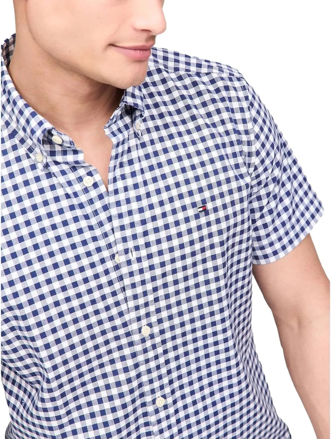 Tommy Hilfiger Men's Short Sleeve Regular Fit Stretch Oxford Shirt Collection 2024, Small, White