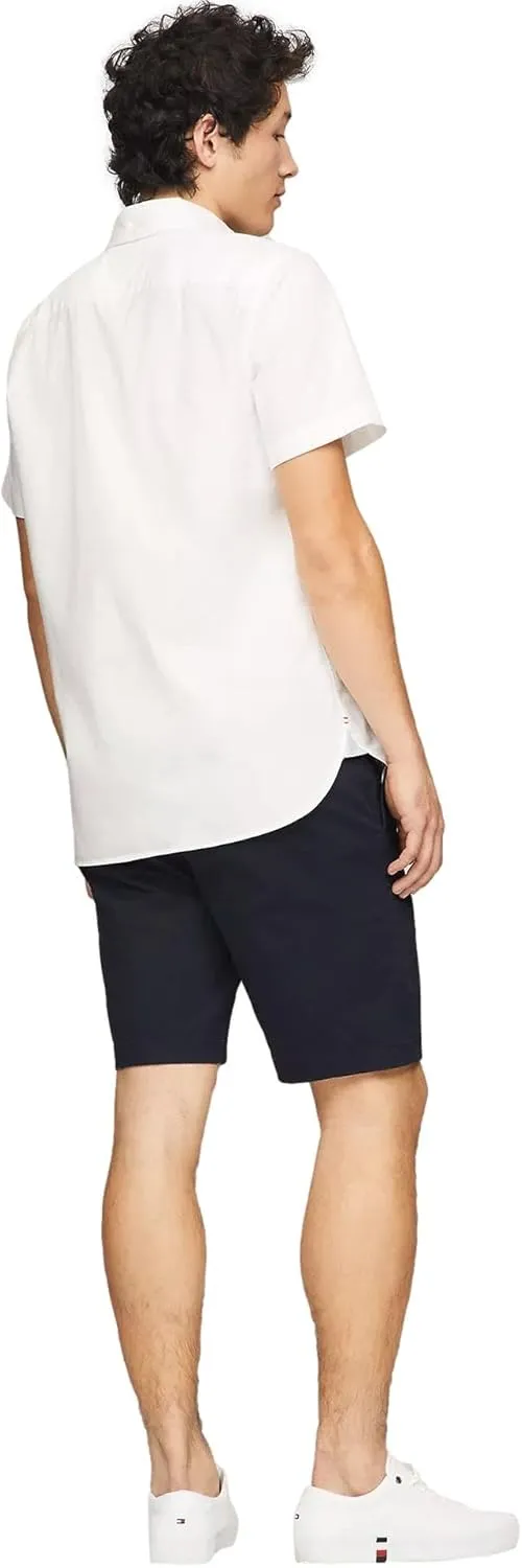 Tommy Hilfiger Men's Short Sleeve Regular Fit Stretch Oxford Shirt Collection 2024, Small, White