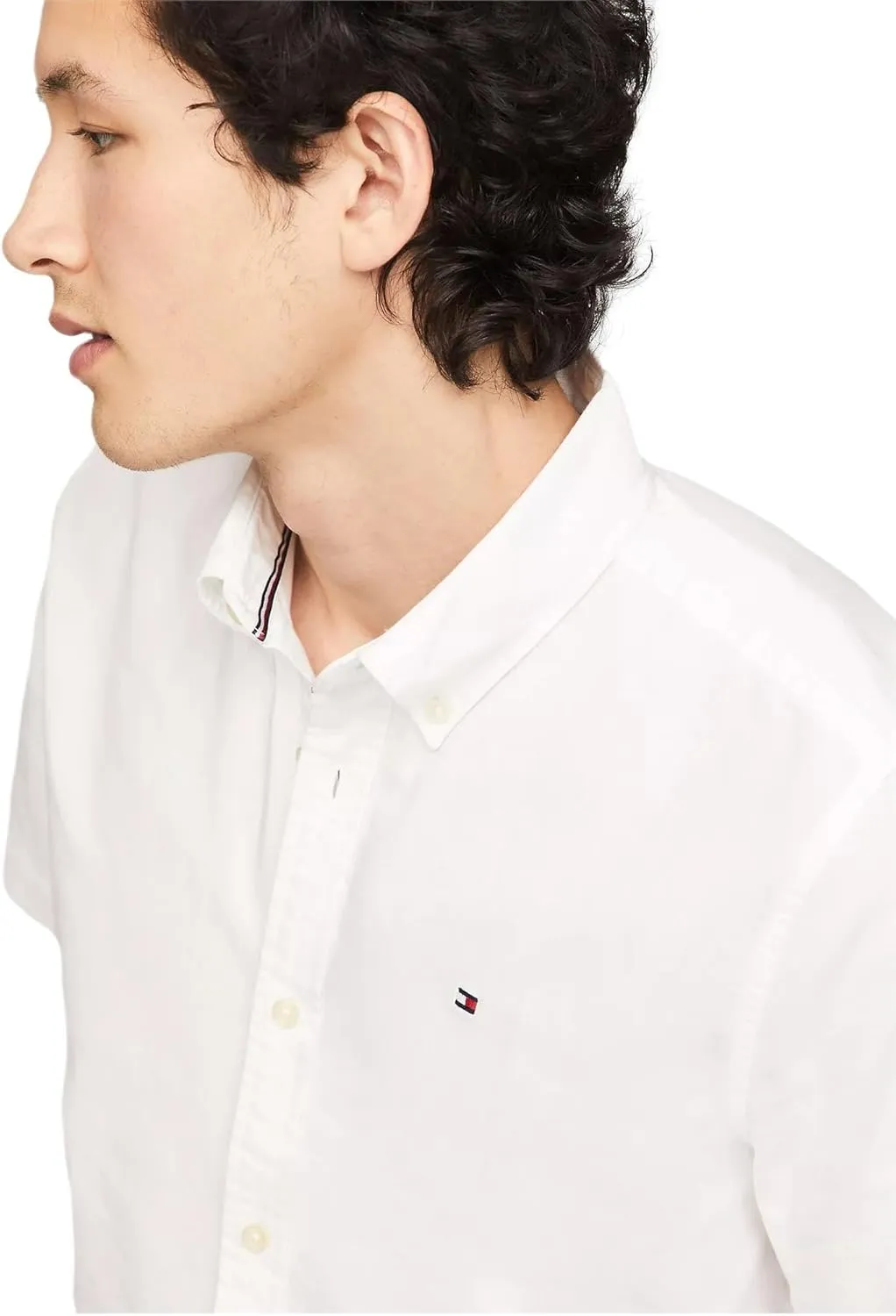 Tommy Hilfiger Men's Short Sleeve Regular Fit Stretch Oxford Shirt Collection 2024, Small, White