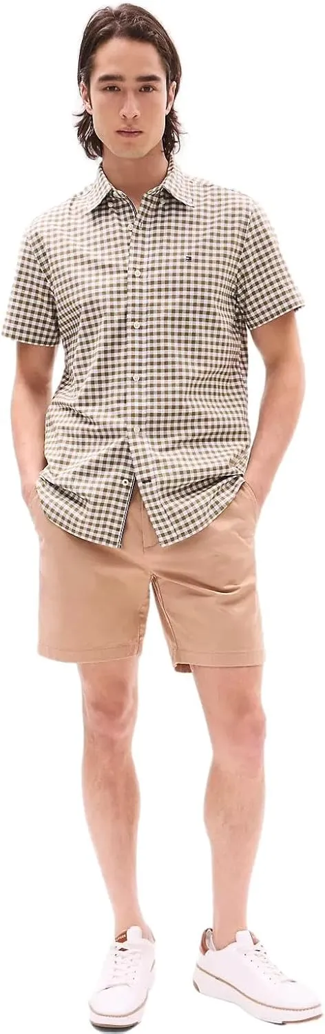 Tommy Hilfiger Men's Short Sleeve Regular Fit Stretch Oxford Shirt Collection 2024, Small, White