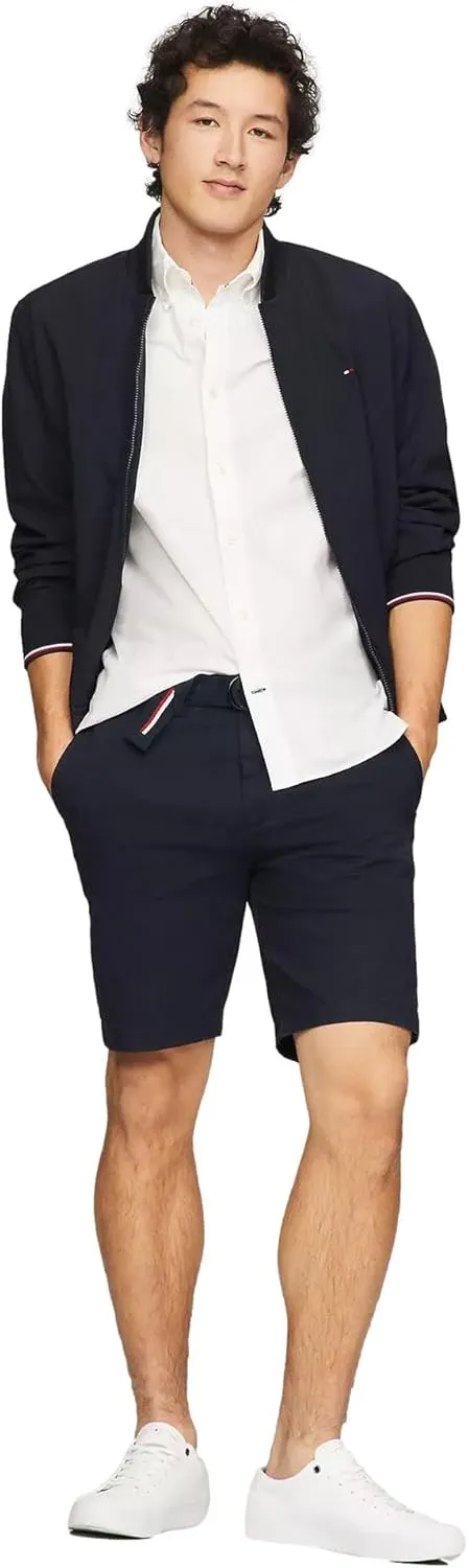 Tommy Hilfiger Men's Short Sleeve Regular Fit Stretch Oxford Shirt Collection 2024, Small, White