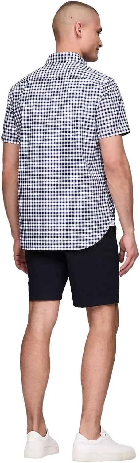 Tommy Hilfiger Men's Short Sleeve Regular Fit Stretch Oxford Shirt Collection 2024, Small, White