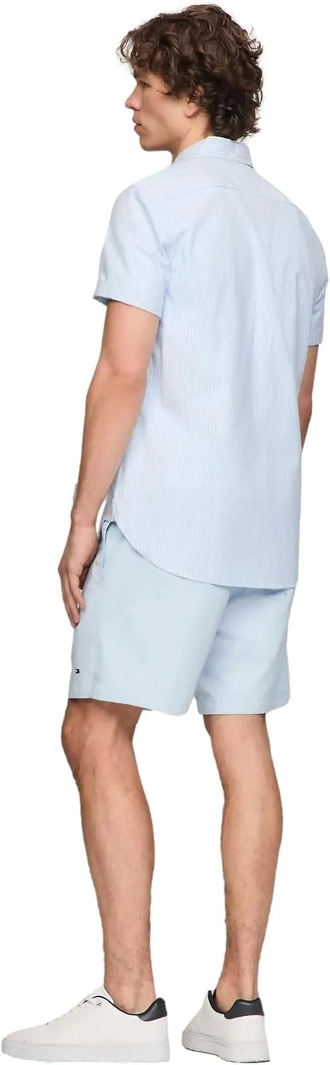 Tommy Hilfiger Men's Short Sleeve Regular Fit Stretch Oxford Shirt Collection 2024, Small, White
