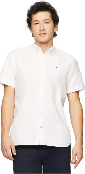 Tommy Hilfiger Men's Short Sleeve Regular Fit Stretch Oxford Shirt Collection 2024, Small, White