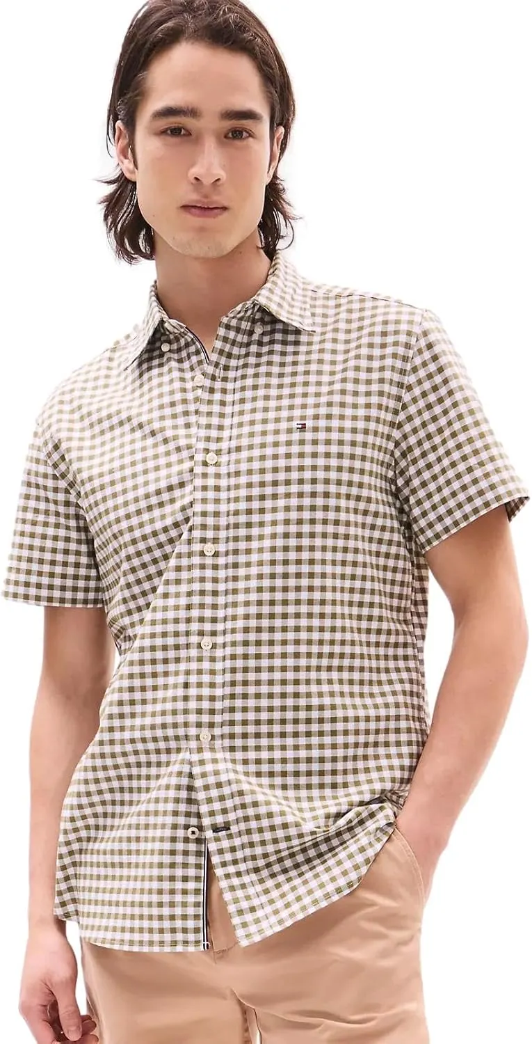 Tommy Hilfiger Men's Short Sleeve Regular Fit Stretch Oxford Shirt Collection 2024, Small, White