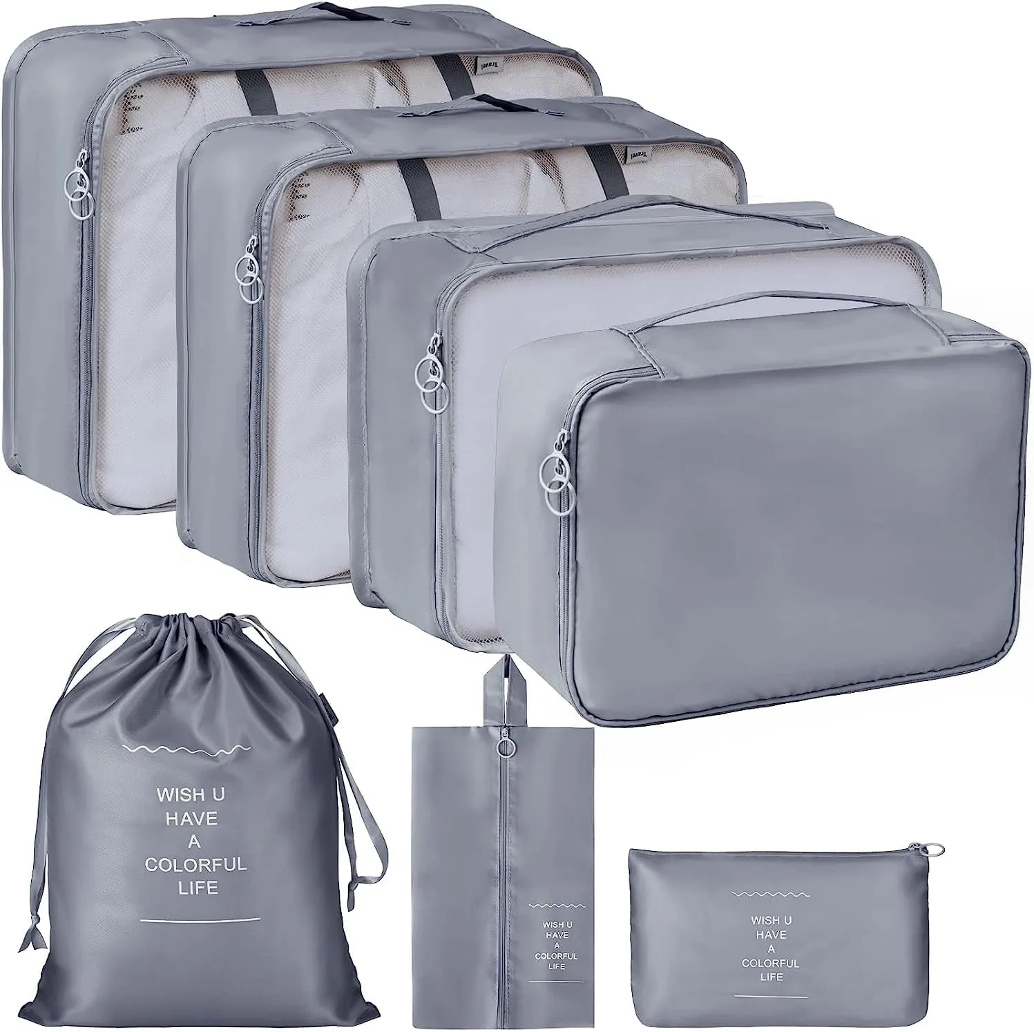 Travel Organizer 7 in 1 Travel Laundry Cosmetics Luggage Packing Organizers Set Makeup Bags Organizer Packing Cubes with Shoe Bag for travel, Nylon (Grey)