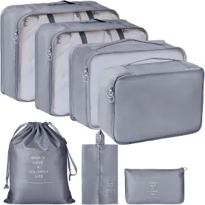 Travel Organizer 7 in 1 Travel Laundry Cosmetics Luggage Packing Organizers Set Makeup Bags Organizer Packing Cubes with Shoe Bag for travel, Nylon (Grey)