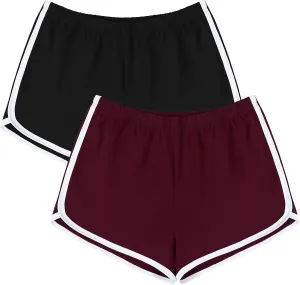 URATOT Women's Cotton Gym Yoga Summer Running Active Dance Elastic Shorts, Pack of 2