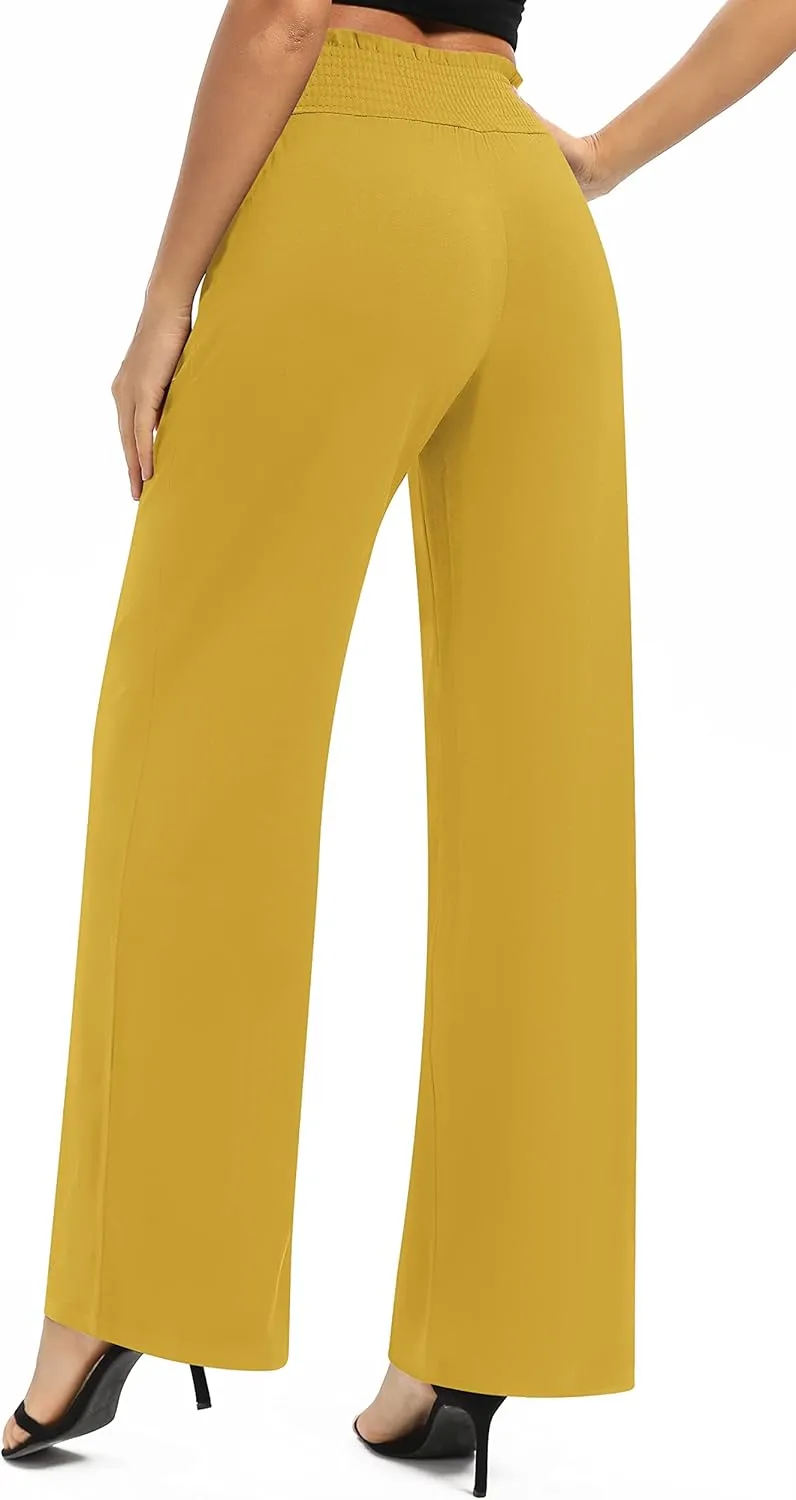 Urban CoCo Womens High Waist Flowy Palazzo Pants Elastic Waist Wide Leg Stretchy Straight Leg Dressy Casual Lounge Trousers