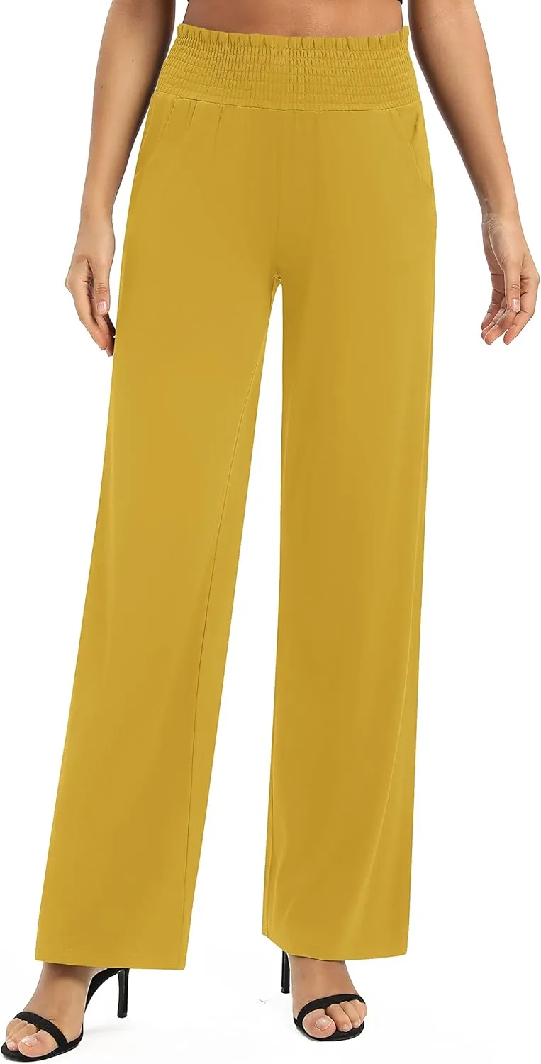Urban CoCo Womens High Waist Flowy Palazzo Pants Elastic Waist Wide Leg Stretchy Straight Leg Dressy Casual Lounge Trousers