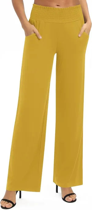 Urban CoCo Womens High Waist Flowy Palazzo Pants Elastic Waist Wide Leg Stretchy Straight Leg Dressy Casual Lounge Trousers