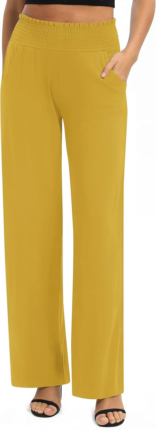 Urban CoCo Womens High Waist Flowy Palazzo Pants Elastic Waist Wide Leg Stretchy Straight Leg Dressy Casual Lounge Trousers