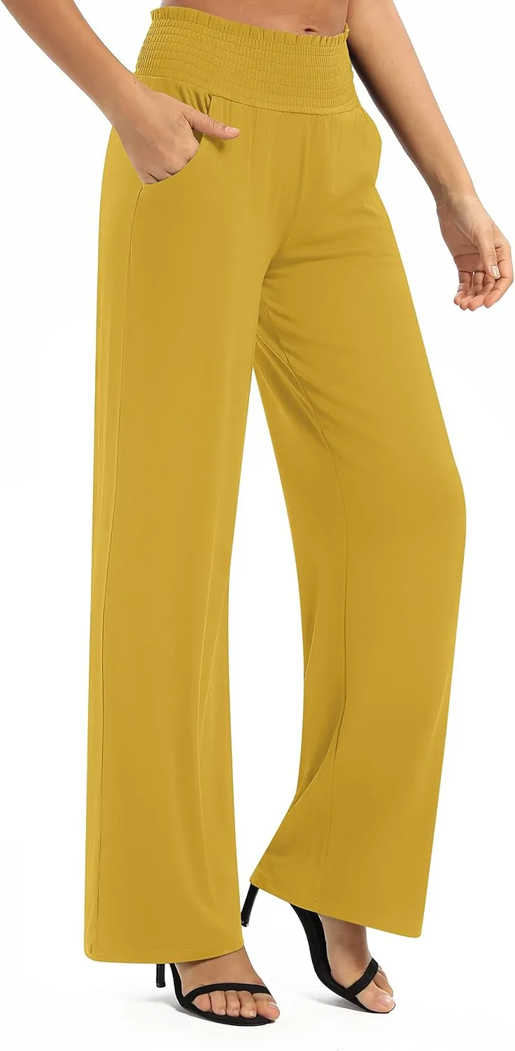 Urban CoCo Womens High Waist Flowy Palazzo Pants Elastic Waist Wide Leg Stretchy Straight Leg Dressy Casual Lounge Trousers