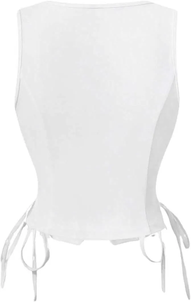 Verdusa Women's Vest Lace Up Side Button Front V Neck Sleeveless Crop Tank Top