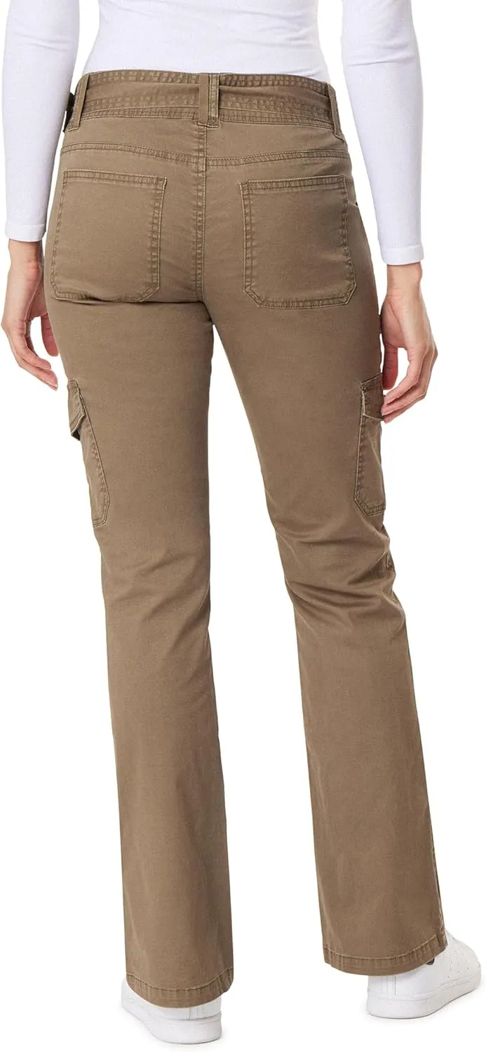 WallFlower Women's Feisty Curvy Cargo Flare Low Rise Belted Insta Stretch Juniors Pants (Standard and Plus)