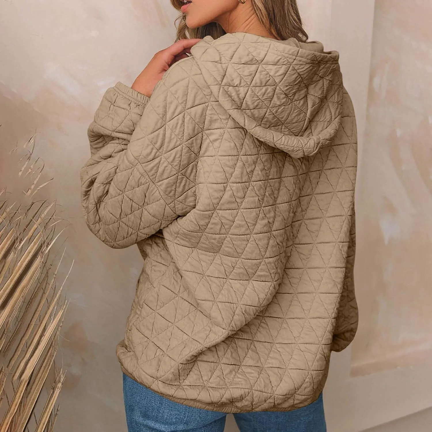 Warm Hooded Sweatshirts for Women Solid Plaid Casual Fall Winter Hoodies Oversized Comfy Blouses for Outing Street