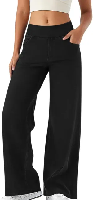 Wide Leg Jeans for Women Elastic High Waist Boyfriends Baggy Denim Pants Stretchy Junior Loose-Fit Palazzo Trousers