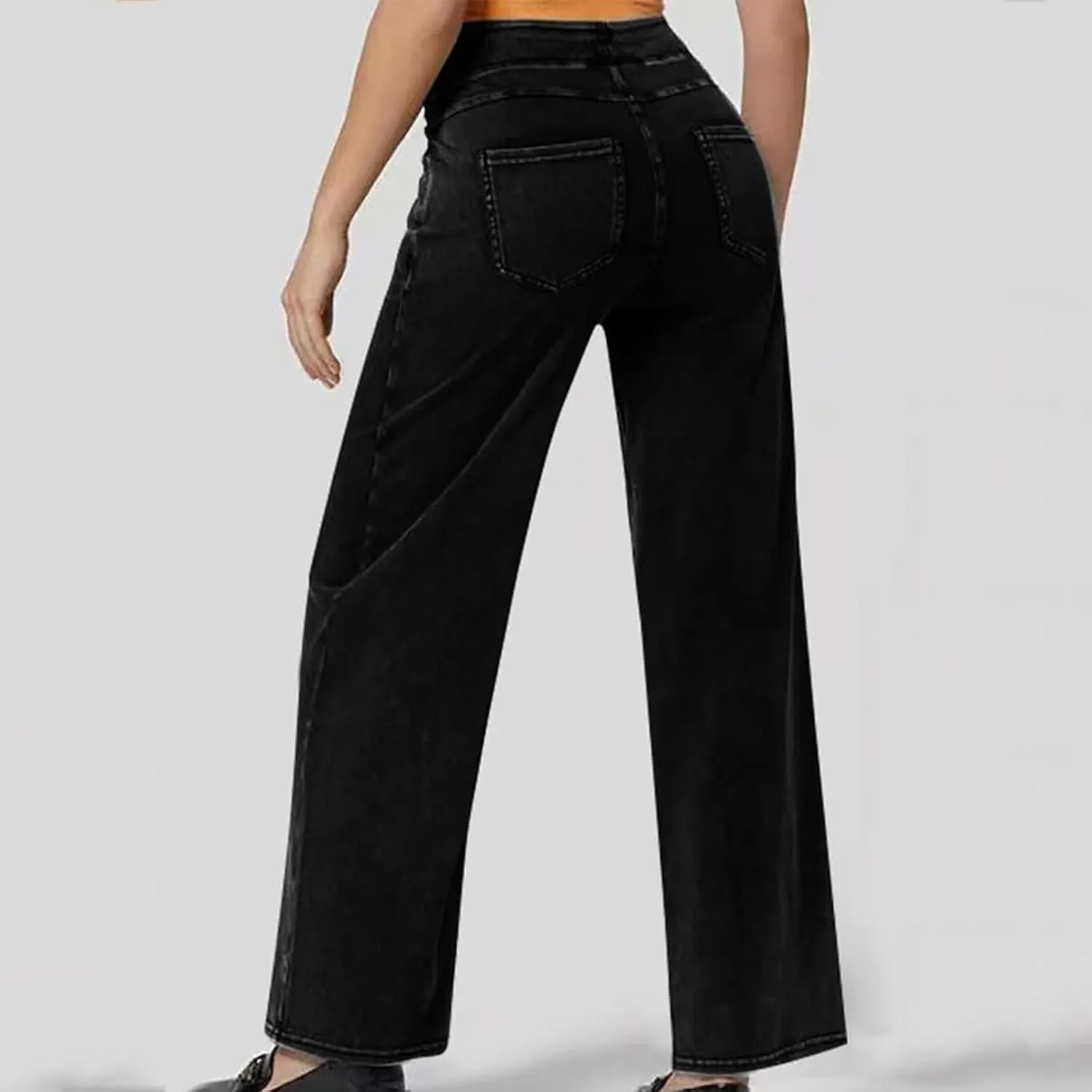 Wide Leg Jeans for Women Elastic High Waist Boyfriends Baggy Denim Pants Stretchy Junior Loose-Fit Palazzo Trousers