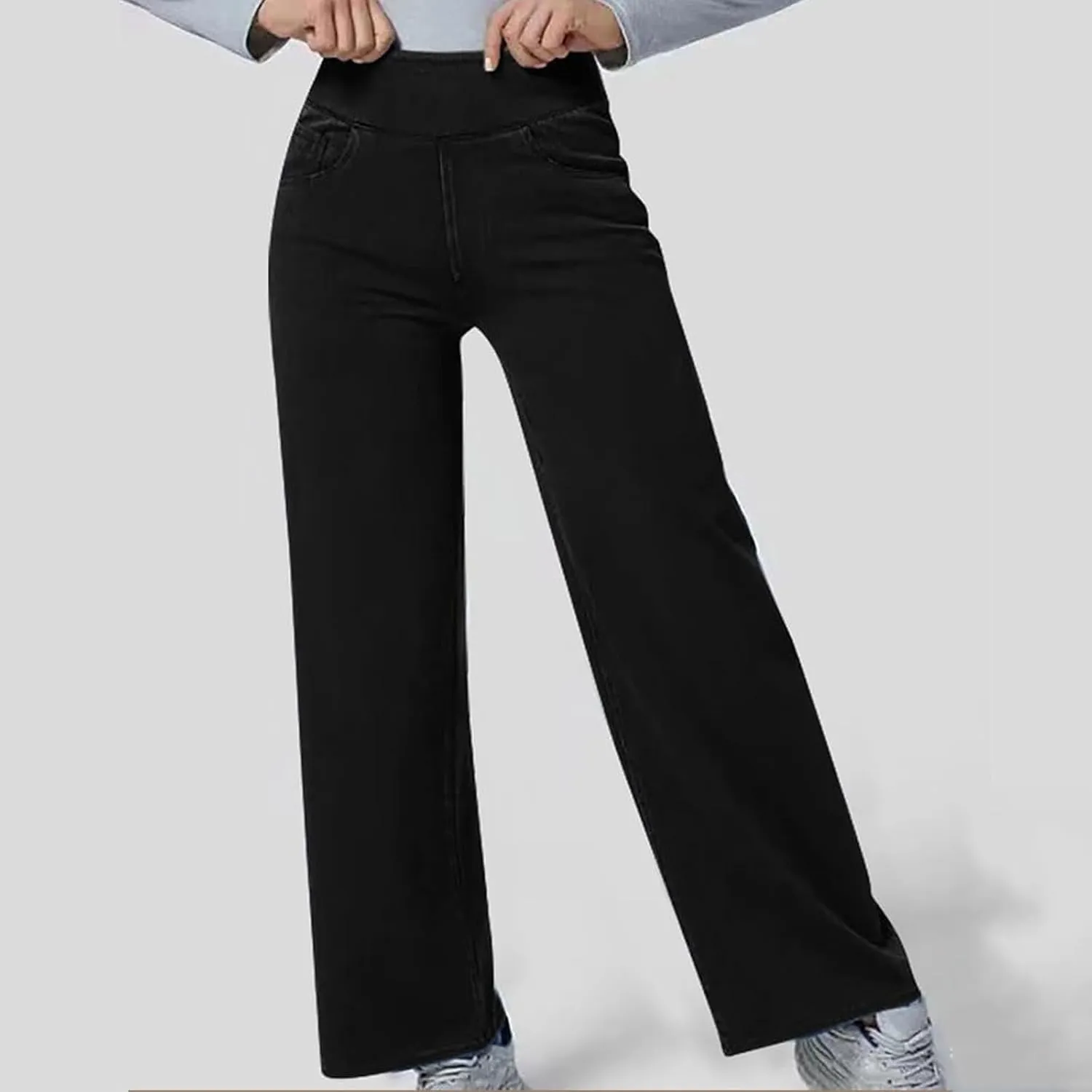 Wide Leg Jeans for Women Elastic High Waist Boyfriends Baggy Denim Pants Stretchy Junior Loose-Fit Palazzo Trousers