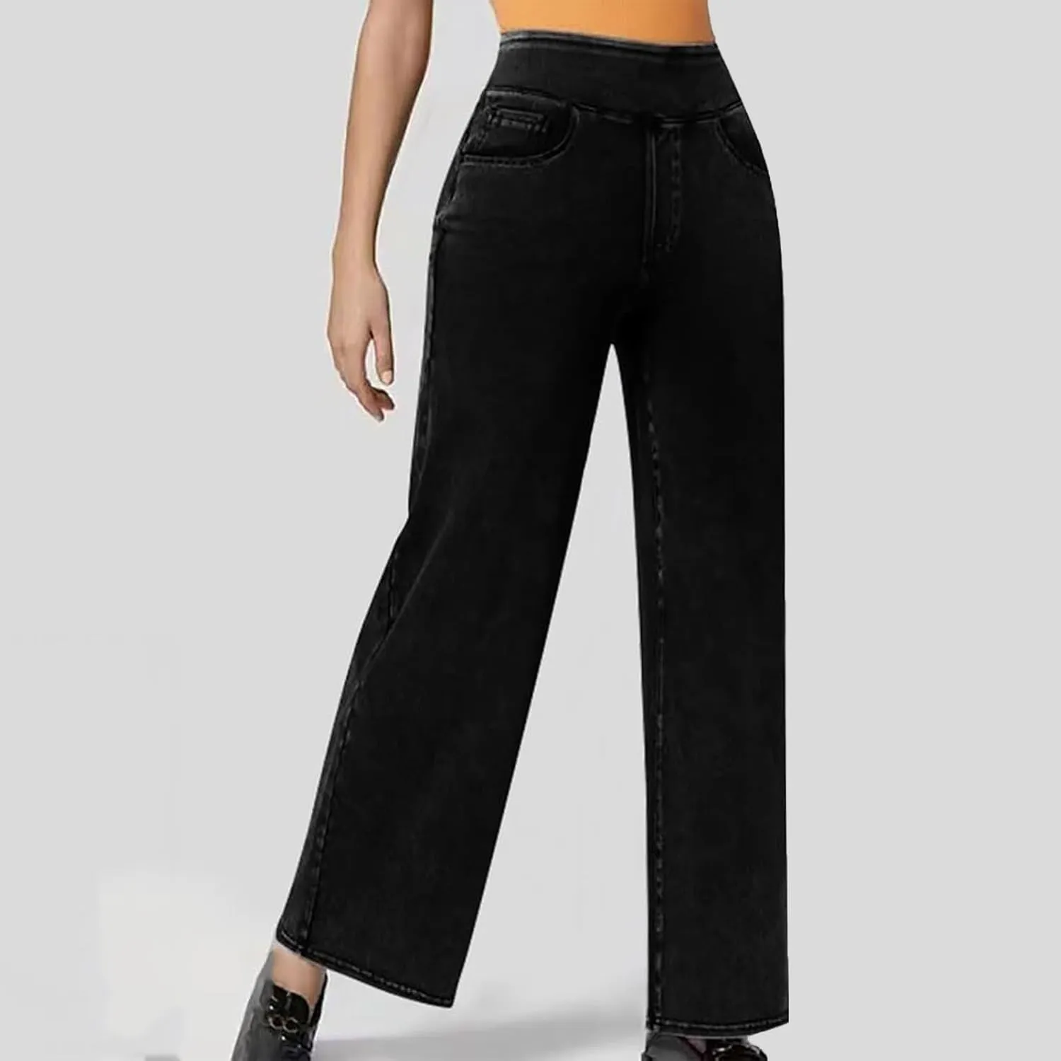Wide Leg Jeans for Women Elastic High Waist Boyfriends Baggy Denim Pants Stretchy Junior Loose-Fit Palazzo Trousers