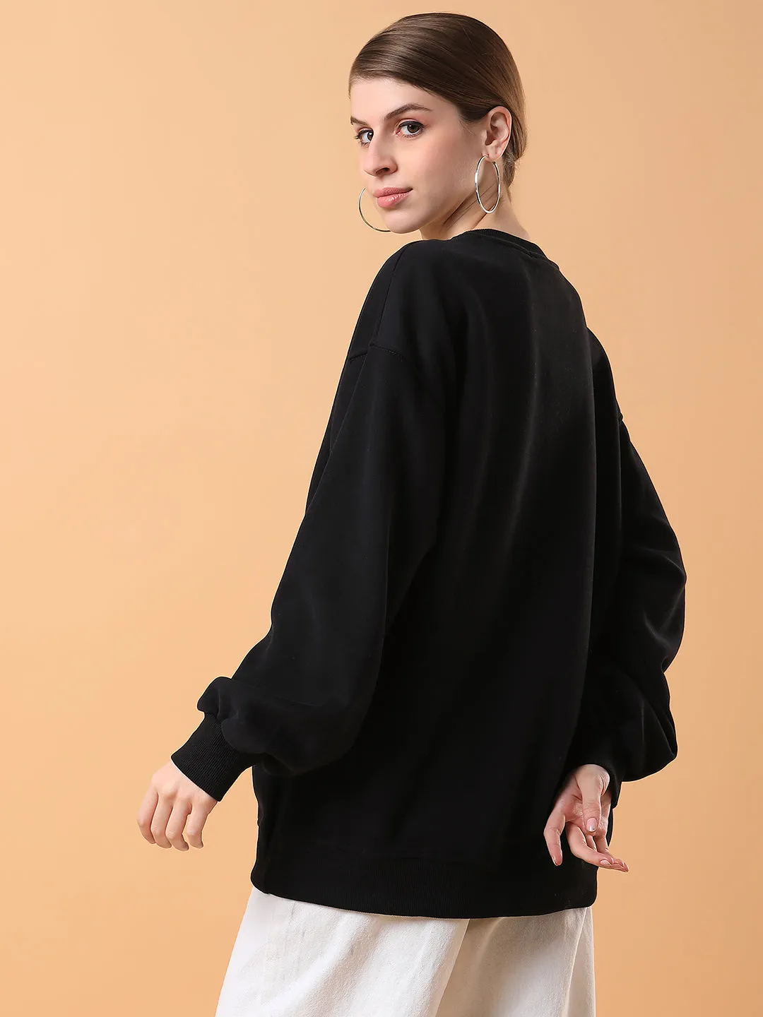 Women Black Graphic Printed Casual Sweatshirt