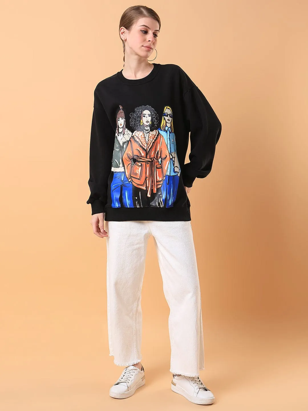 Women Black Graphic Printed Casual Sweatshirt