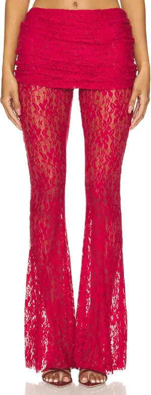 Women Floral Lace Bell Pants Sexy See Through Lace Pants Sheer Mesh Bottom Y2k High Waist Cover Up Trousers