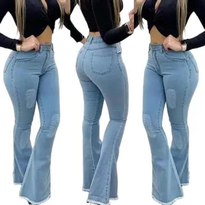 Women High Waist Boot Cut Jeans Fashion Slim Denim Flared Pants Street Casual Trousers