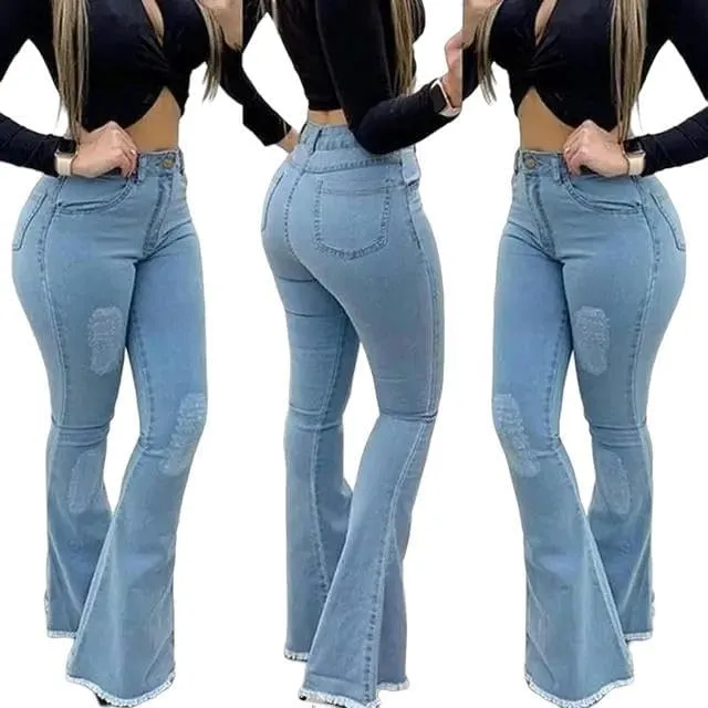 Women High Waist Boot Cut Jeans Fashion Slim Denim Flared Pants Street Casual Trousers