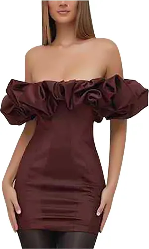 Women Sexy Bodycon Dress Ruffle Sleeve Cocktail Evening Party Elegant Mini Dresses Off Shoulder Slim Fit Club Dress