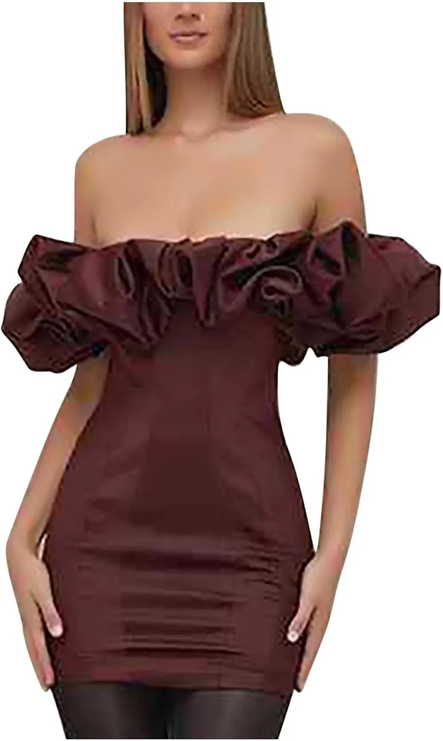 Women Sexy Bodycon Dress Ruffle Sleeve Cocktail Evening Party Elegant Mini Dresses Off Shoulder Slim Fit Club Dress