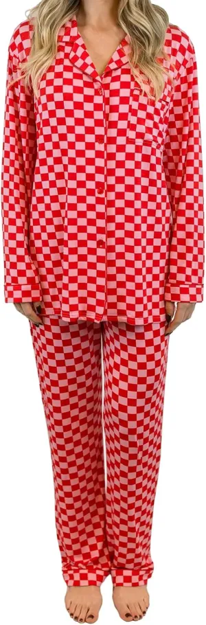 Women Y2k Pajama Set 2 Piece Print Lounge Sets Long Sleeve Button Shirt Elastic Pants Sleepwear Matching Sets